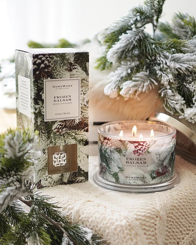 HomeWorx by SLATKIN + CO. Candle- Frozen Balsam, 18 oz. 4-Wick Premium Scented Candle - 30-55 Hours Burn Time