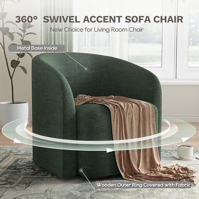 COLAMY Swivel Accent Chair Set of 2, Barrel Chair with Armrest, Comfy Round 360°Mondern Armchair, for Living Room/Bedroom/Waiting Room, No Assembly, Green