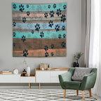 VUMIVI Dog Paw Print Tapestry Rustic Farmhouse Vintage Wood Paneling Home Decor Tapestry Wall Hanging for Living Room Bedroom Dorm Classroom Aesthetic Decor W60xL60in