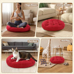 Meditation Floor Pillow, Round Floor Cushions for Adults, Button Tufted Seat Cushions for Yoga Tatami Living Room, Wine Red, 22 x 22 x 4 in