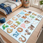 ABC Rugs for Kids Playroom - 4.5x6 Feet Alphabet Rug Kids Play Carpet Preschool Learning Animals, Educational Rug for Children Toddler Bedroom Nursery Kindergarten Decor, Blue