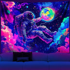 NYZE Tapestry for Bedroom Astronaut Space, Black Light Tapestry Room Decor Wall Tapestries, Cool Galaxy Planet Wall Hanging, Wall Hanging for Men Guys Gamer Room Dorm Living Room 79in×59in