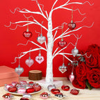 36 PCS Valentine's Day Heart Hanging Ornaments Red Pink Silver Glitter Heart Shaped Baubles Valentines Day Tree Hanging Decorations for Home Wedding Anniversary Party Decoration