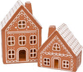 Mark Feldstein & Associates Ceramic Iced Gingerbread Houses Holiday Pre Lit LED Village Figurines, Set of 2, 9 Inch