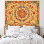 Accnicc Yellow Sun and Moon Tapestry Vintage Indie Boho Tapestry Wall Hanging with Sunflowers Butterfly Moth Constellation Aesthetic Wall Tapestries for Bedroom Dorm Living Room (Orange, 60'' × 50'')