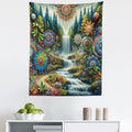Ambesonne Trippy Tapestry, Scenic Waterfall with Wonderland Woods and Psychedelic Mandala Flowers, Fabric Wall Hanging Decor for Bedroom Living Room Dorm, 23" X 28", Olive Green Multicolor