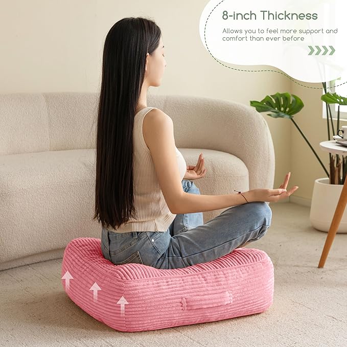 8" Washable Floor Pillow Cushion for Adults, Meditation Cushion Pillow, Large Square Floor Sitting, Removable Tufted Corduroy Cover, for Tatami Living Room or Yoga, 22x22 Inch, 2Pack, Machine Washable