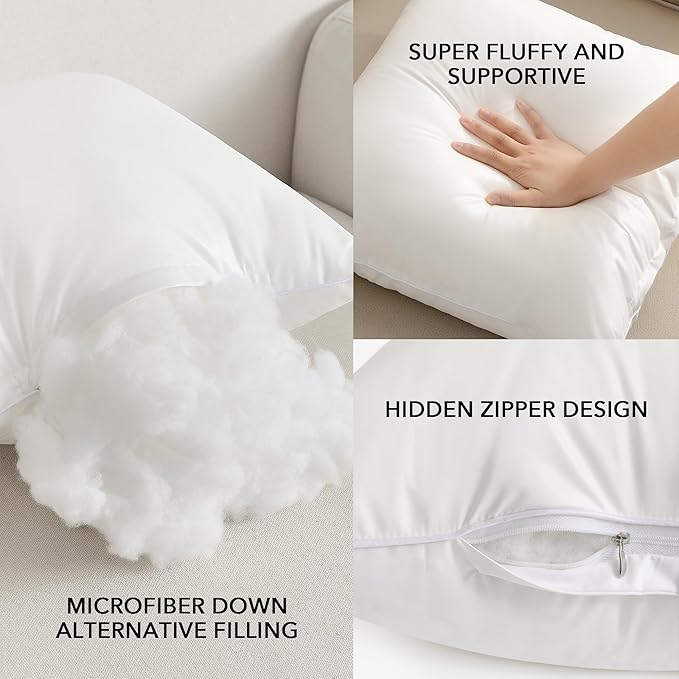 Oubonun 16x16 Outdoor Pillow Inserts (Pack of 2) - Square Waterproof Throw Pillow - Decorative Throw Pillows Insert for Couch Sofa Bed Patio Furniture - White Pillows
