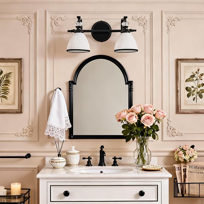 ANDY STAR Bathroom Lighting Fixtures Over Mirror, 2-Light Matte Black Vanity Light with Frosted Glass, Anti-Rust Metal Framed Bathroom Wall Lamp Sconces for Mirror Bedroom, Living Room Hallway