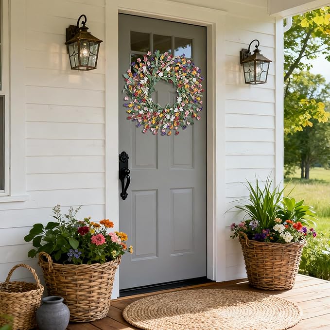 Wreaths for Front Door, 24 Inch Spring/Summer Front Door Wreath, Colorful Paper Flower Wreath for All Seasons for Indoor Home Wall Window Office Wedding Farmhouse Decor (Mixed)
