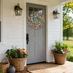 Wreaths for Front Door, 24 Inch Spring/Summer Front Door Wreath, Colorful Paper Flower Wreath for All Seasons for Indoor Home Wall Window Office Wedding Farmhouse Decor (Mixed)