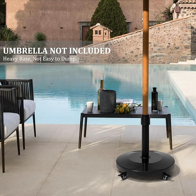 Patio Umbrella Base with 4 Wheels, 55lbs Round Heavy Duty Concrete Stand for Outdoor Market Umbrella, Black
