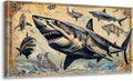 JEAWA Wall Art for Living Room, Vintage Dollar Background Cool Shark Marine Life Wall Painting Canvas Print Posters Ready to Hang Bedroom Bathroom Game Teenage Boy Room Home Decor 20x40 IN