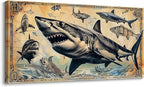 JEAWA Wall Art for Living Room, Vintage Dollar Background Cool Shark Marine Life Wall Painting Canvas Print Posters Ready to Hang Bedroom Bathroom Game Teenage Boy Room Home Decor 20x40 IN