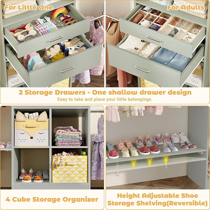 Armocity 8FT Closet System, 96 inches Closet Organizer System with Drawers, Closet Systems for Walk-in Closet, Built in, Crab Green