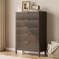 LINSY HOME Fluted Dresser for Bedroom with 5 Drawers, 46" Tall Mid Century Modern Dressers, Wide Boho Chest of Drawer, Large Wood Accent Storage Cabinet for Living Room, Curved Profile Design, Walnut
