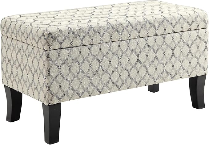 Convenience Concepts Designs4Comfort Winslow Storage Ottoman Bench 32" - Transitional Upholstered Footstool & Seat, for Living Room, Entryway, Hallway, & Bedroom, Ribbon Pattern Fabric