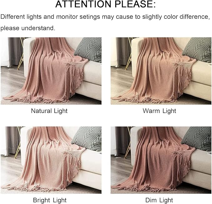 lifein Throw Blanket for Couch, Soft Boho Decor Bed Throw,Cozy Chenille Knitted Small Farmhouse Lightweight Throw (Pink,60 * 80")