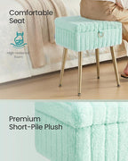 SONGMICS Vanity Stool Chair with Storage, Makeup Stool, Footrest Footstool Ottoman, Metal Legs, Adjustable Feet, for Living Room, Bedroom, Makeup Room, Moonlight Green ULOM505CZ02