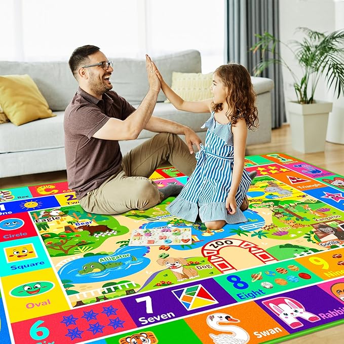 Kids Rug for Playroom, Soft & Non-Slip Educational Rug with ABC, Zoo Animals, Numbers, Floor Play Mat for Kid, Preschool Classroom Rugs Playmat for Toddler Nursery Kids (59X39.4 inch, Zoo)