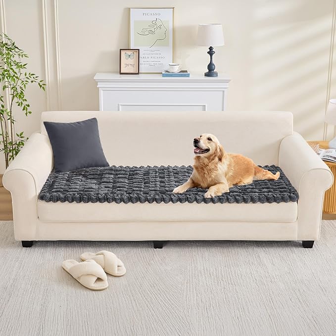 Couch Cover for Dogs, Non Slip Fuzzy Pet Couch Covers for Sofa,Couch Covers for Sofa Pet Friendly,Thick Soft Sofa Slipcovers Cushion Protector(Dark Gray, 28" x 59"/70 x 150cm)