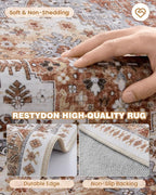 Washable Runner Rug 2.5x14, Non-Slip Long Kitchen Mats for Floor, Vintage Rug for Entryway, Soft Hallway Runner for Dining Room, Bedroom, Living Room(Orange,2.5'x14')