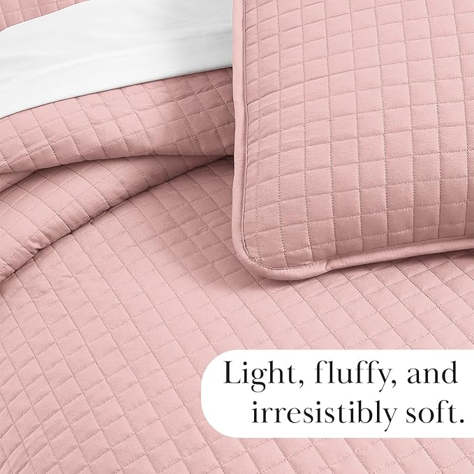 Southshore Fine Living, Inc. Pink King Quilt Set with 2 Pillow Shams, Stitched Lightweight Coverlet, King Size, Stain & Pet Hair Resistant Bedding Set, Fits Standard or California Beds, Pastel Pink