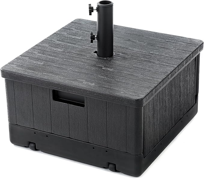 Home Zone Living 119lbs 21" Square Heavy Duty Planter Umbrella Base w/Rolling Wheels & Water Weight Bag for Patio Pool Backyard, Convertible as Table or Planting Box, Supports Up to 11 Ft Umbrella
