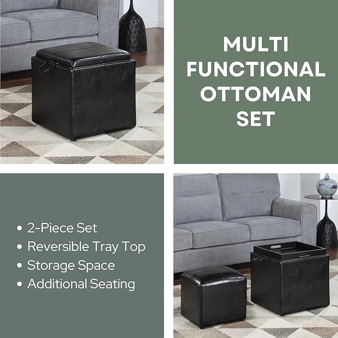 Designs4Comfort Park Avenue Single Ottoman with Stool and Reversible Tray