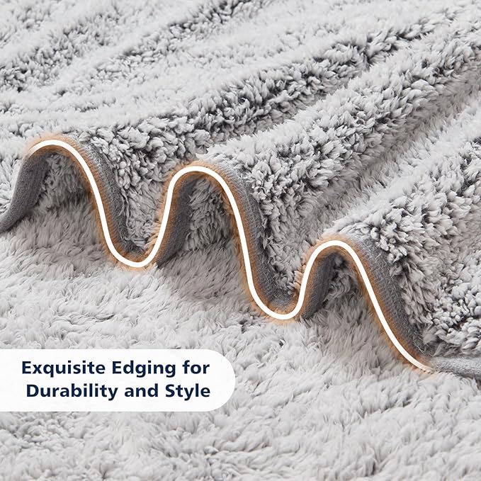 EMME Soft Sherpa Fleece Blanket Reversible Plush Fluffy Large Blanket, Light Weight Warm Decorative Boho Blanket Cover for Sofa, Couch, Bedroom,Travel(Plush Grey,108"x90")