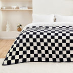 CozeCube Super Soft Fullfy Microfiber Reversible Knitted Blankets, Warm Cozy Fuzzy Plush Throw, Black and White Checkered Throw Blanket for Couch Bed Sofa, 50" x 60"