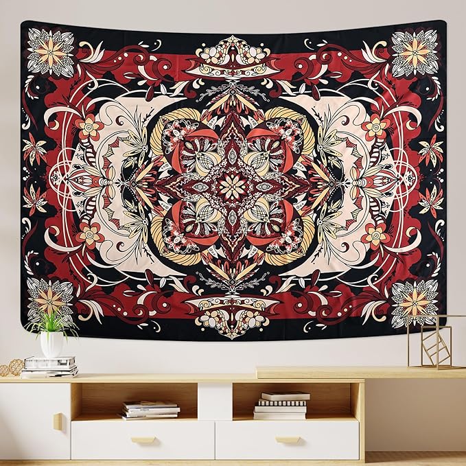CHDGDHC Boho Mandala Moth Tapestry,Hippie Floral Aesthetic Wall Tapestries, Psychedelic Aesthetic Decor, Large Tapestry for Bedrooms, Living Rooms, and Dorms-79.92x59.84 Inch