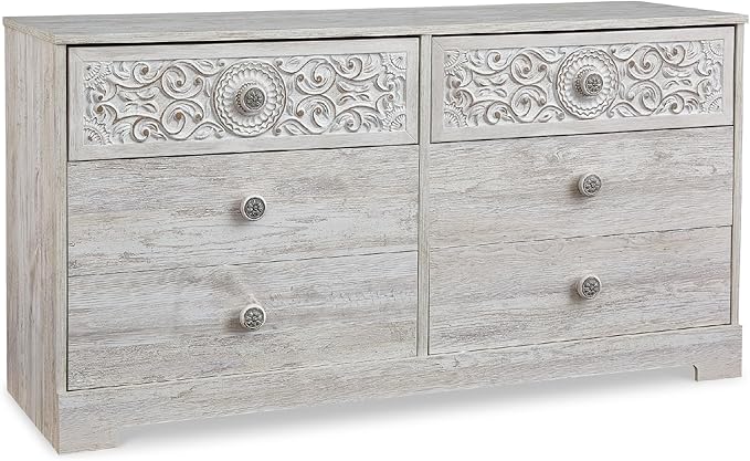 Signature Design by Ashley Paxberry Bohemian 6 Drawer Dresser with Carved Medallion Pattern, White