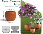 DTY Signature Mount Sherman Modern Indoor Outdoor Fiberstone Sphere Planter, Durable Round Garden Pot, Weather Resistant, Drainage Hole & Rubber Plug, Planter for Christmas Tree - Large, Terracotta