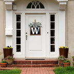 Ultra Large 14'' Last Name All Year Round Front Door Wreath with 26 Initial Letter Welcome Sign All Seasons Eucalyptus Garland and Bow Wreaths for Front Door Porch Farmhouse Decoration(W)