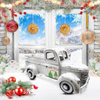 Sunflower Decor 13.4 Inch Vintage White Farmhouse Truck with 12 Magnets Sunflower Kitchen Spring Decorations for Home Shelf Office Metal Pickup Interchangeable Seasonal Decor Garden Truck Planter