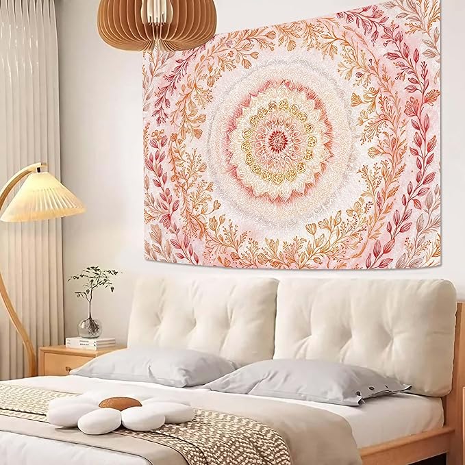 Lifeel Pink Mandala Tapestry, Cute Boho Medallion Floral Tapestries for Girls Bedroom Living Room Dorm Decor, 36x48 inches