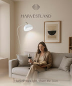 HarvestLand Halo Brass Floor Reading Lamp – Adjustable Pharmacy Floor Lamp with Solid Base, Reading Lamps Floor Standing, White Floor Lamp for Living Room or Over Chair Use, Bedroom, Antique Décor