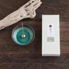 Asayu Japan Traditional Smoke Incense Gift Set with Incense Holder and Brass Stand, Sandalwood & White Sage Blend Incense Sticks with Mini Aquamarine Ceramic Holder