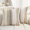 Boho Pillow Covers 18x18 Set of 2 for Couch-Modern Farmhouse Sofa Decorative Throw Pillow Covers Textured Chenille Cushion Covers Outdoor Netural Bohemian Pillow Cases Square