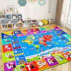 World Map ABC Kid Rug for Playroom 78.7"×59" Geography Classroom Play Rug Educational Baby Playmat Alphabet Mat for Primary School Fluffy Non-Slip Preschool Carpet Nursery Room Elementary Learning