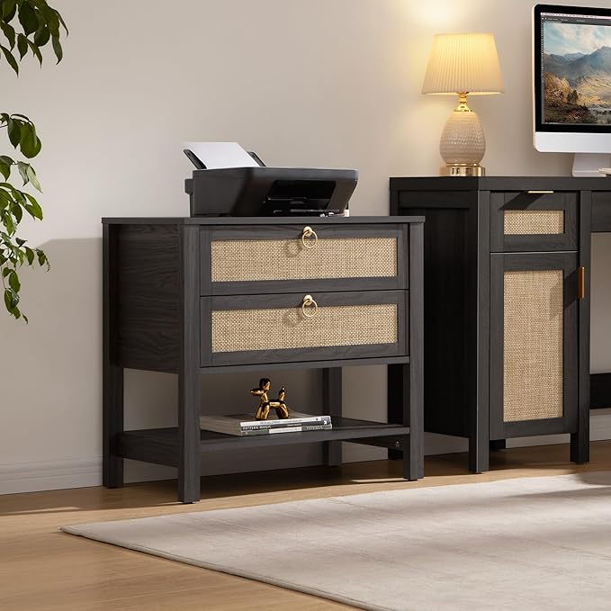SICOTAS Nightstands Set of 2 for Bedroom, Bedside Tables with Drawer & Open Shelf, Modern Boho Nightstand Set for Master Bedroom