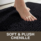 Neater Home Plush Bathroom Rugs 30x20 Thick Chenille Quick Dry Microfiber Absorbent Bath Mat, Soft Bath Rugs, Machine Washable Bathroom Floor Mat for Tub Shower Sink, Home Decor Accessories, Black