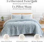 Southshore Fine Living, Inc. Twin XL Comforter Quilt Set, Dorm Bedding Essentials, Stain Resistant, Machine Washable Paisley Boho Bed Spread, Twin XL Quilt Bedspread Set w/Pillow Sham, Blue Paisley
