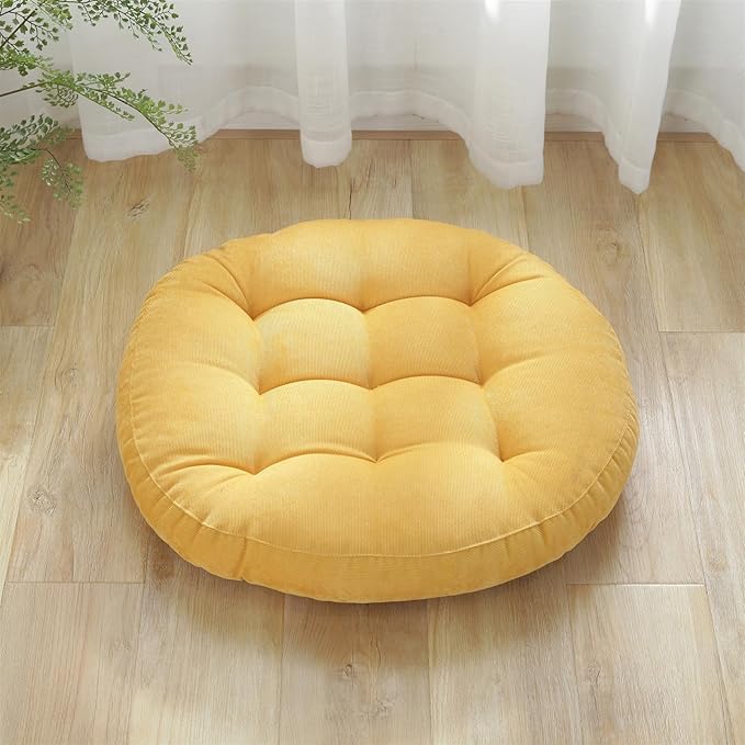 SK Studio Meditation Floor Pillow, Large Floor Cushions, Round Floor Cushion Seating for Adults Kids, Classroom Furniture Floor Pillow for Yoga Living Room, Yellow, 22" W x 22" L (Pack of 1)