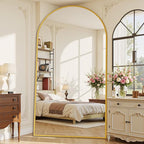 Suidia Arched Full Length Mirror, 90"x46" Floor Mirror Freestanding, Floor Standing Full Body Mirror with Stand for Bedroom, Hanging Leaning Mounted for Living Room Cloakroom, Gold