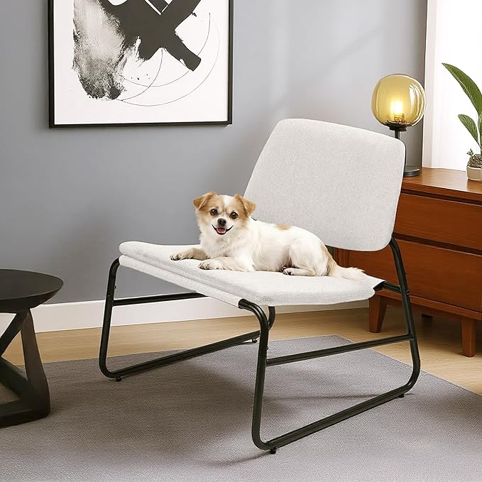 DAICO Modern Accent Chair Armless Sling Accent Chairs Comfy Upholstered Side Sitting Chairs with Metal Frame for Living Room Bedroom Balcony Garden, Linen, Beige