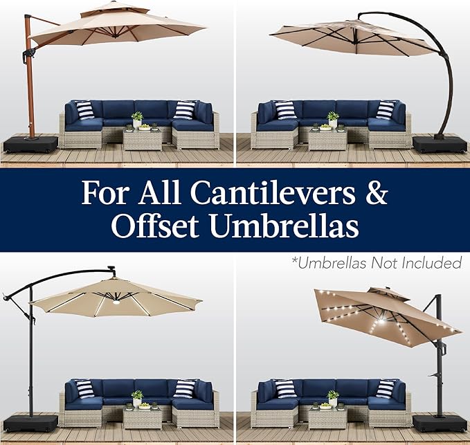 Best Choice Products 330lb Mobile Cantilever Offset Patio Umbrella Base, Universal Fit Heavy-Duty Outdoor Portable Stand w/Wheels Locks, Fillable Weights Set - Black