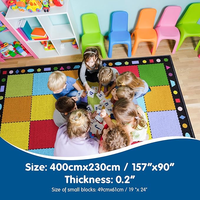 Booooom Jackson Classroom Rug 7.5x13ft Large Classroom Carpet Elementary Suitable for Rainbow or Colorful Classroom Theme