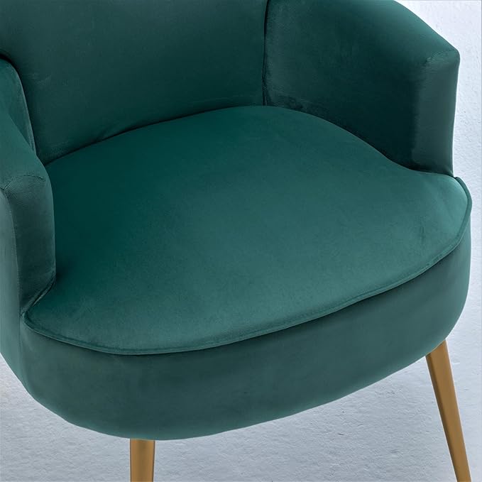 Trendy Velvet Accent Chair with Gold Metal Legs, Upholstered Armchair for Small to Mid-Size Spaces, Modern Living Room, Bedroom, Vanity Desk and Entryway, Mint Green